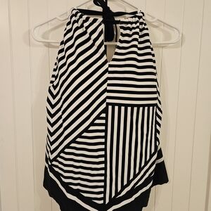 Kona Sol Black and White Striped Tankini Top